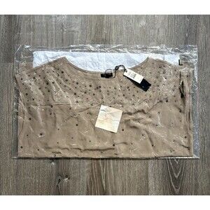 Talbots Silk Cap Sleeve Scoop Neck Camisole Sz L Beige w/ Rhinestone Accents NWT